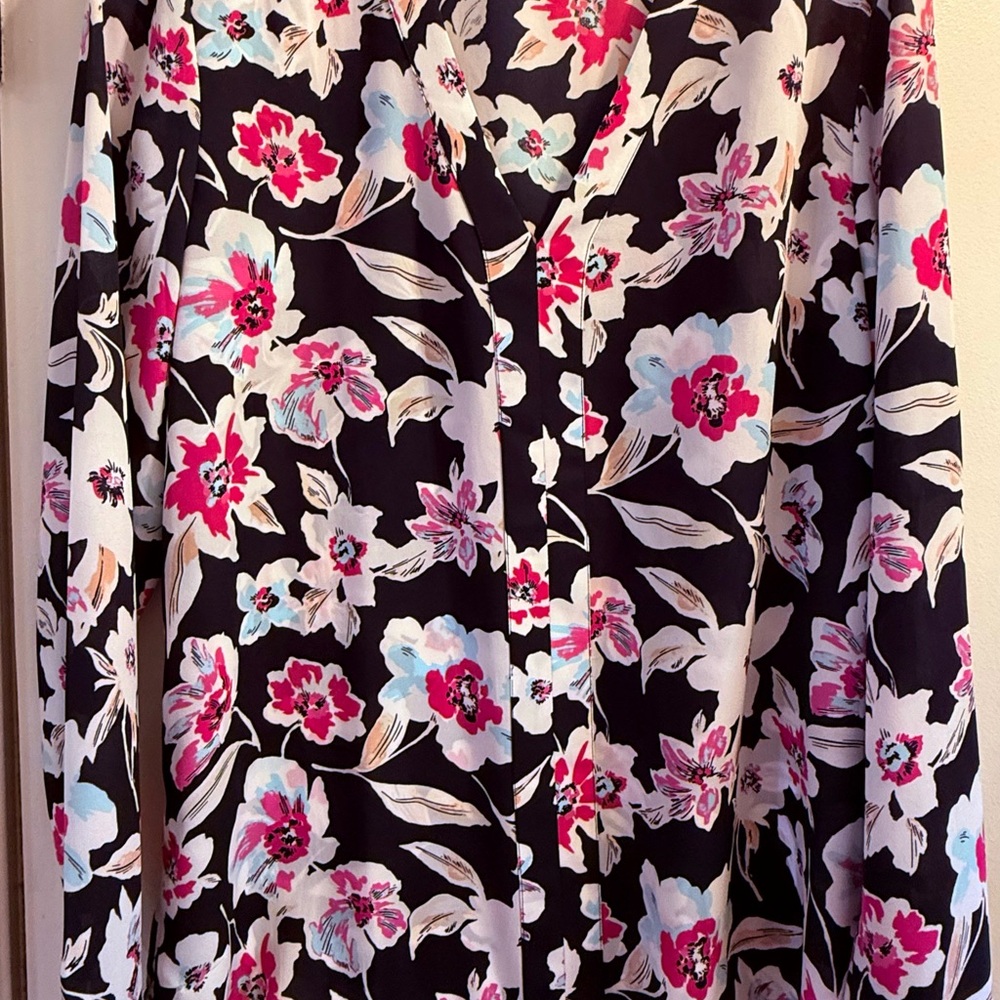 Banana Republic Black Floral Long Sleeve Blouse Size L